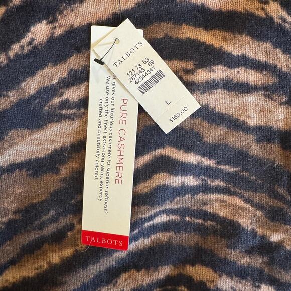 NWT Talbots Pure Cashmere Audrey Tiger Stripe Animal Print 3/4 Sleeve Sweater L - Picture 7 of 9